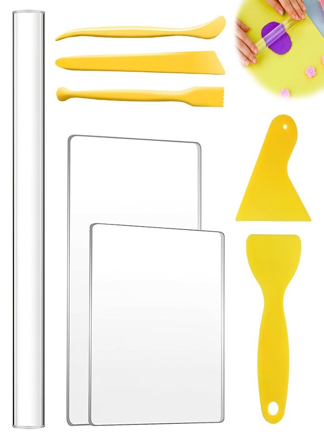 CoolShef مجموعة أدوات فن الطين من كول شيف - أسطوانة أكريليك للطين مع ألواح أكريليك، مجموعة أدوات طين البوليمر، أدوات صنع الطين، أسطوانة ولوح طين، كتلة أكريليك لنحت وتشكيل الطين بنفسك (8 قطع) - Image 1